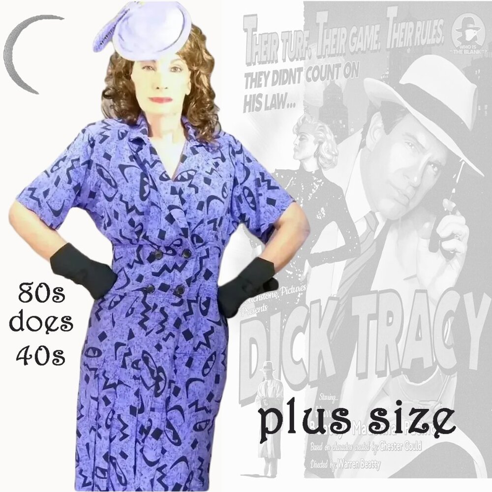 Plus Size 40s Style Rayon Dress with Dolman Sleeves VFG 80s Vintage